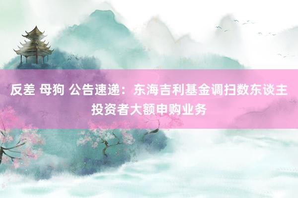 反差 母狗 公告速递：东海吉利基金调扫数东谈主投资者大额申购业务