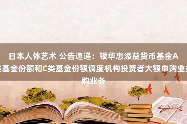 日本人体艺术 公告速递：银华惠添益货币基金A类基金份额和C类基金份额调度机构投资者大额申购业务