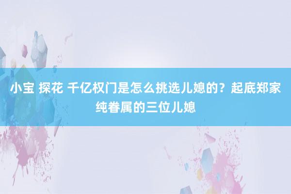 小宝 探花 千亿权门是怎么挑选儿媳的？起底郑家纯眷属的三位儿媳